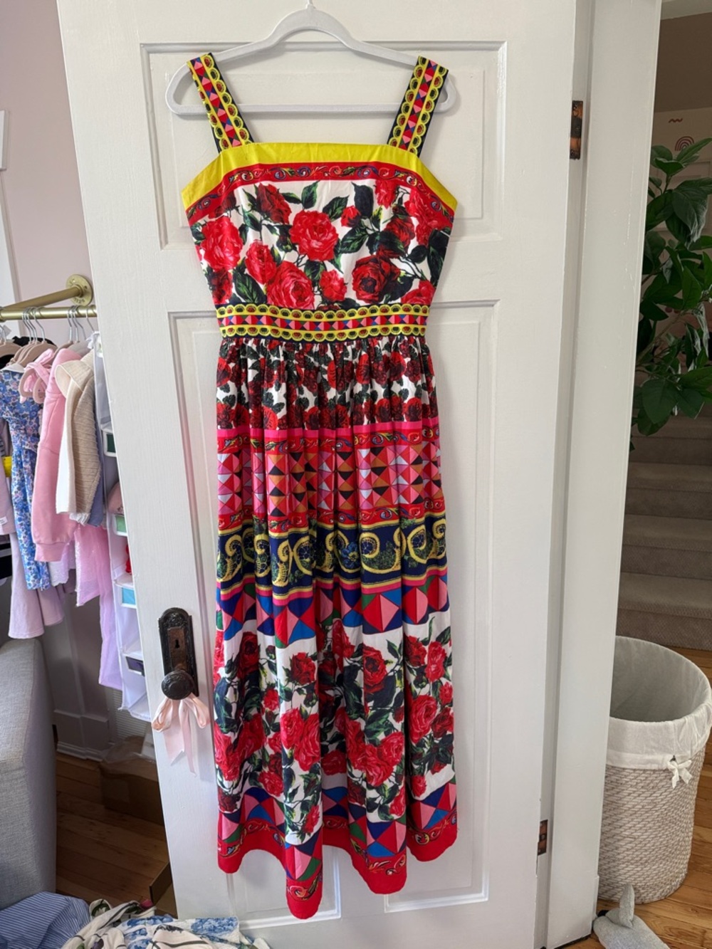 Floral Patchwork Maxi Dress in Red and Yellow